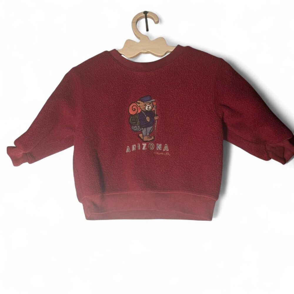 Y2K Arizona Baby Pullover Shirt Red Bear Graphic Size 12M Long Sleeve Retro Cozy